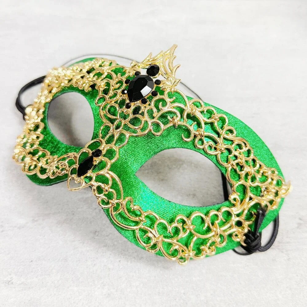 Men's masquerade mask, masquerade ball mask, Gold Green masquerade Mask, 2 in 1